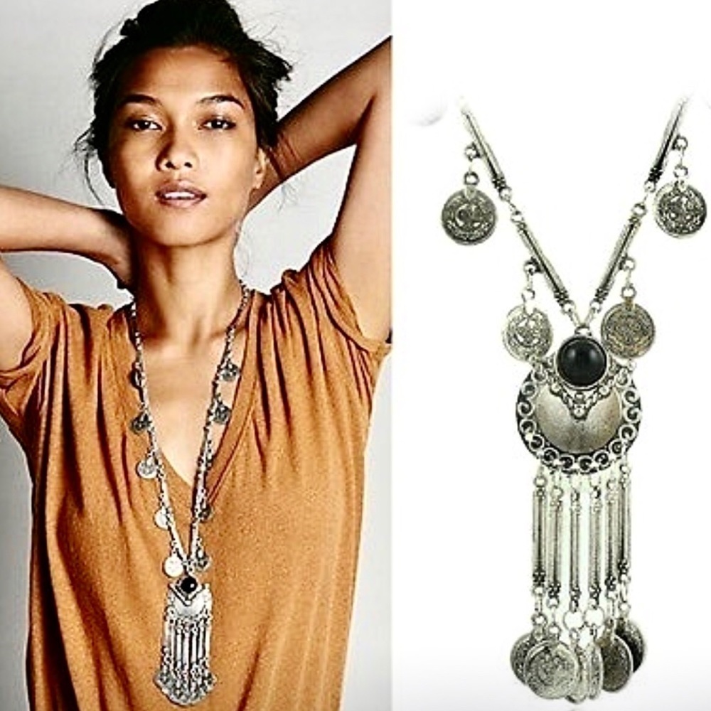 Kezia boho coined tribal pendant gypsy necklace
